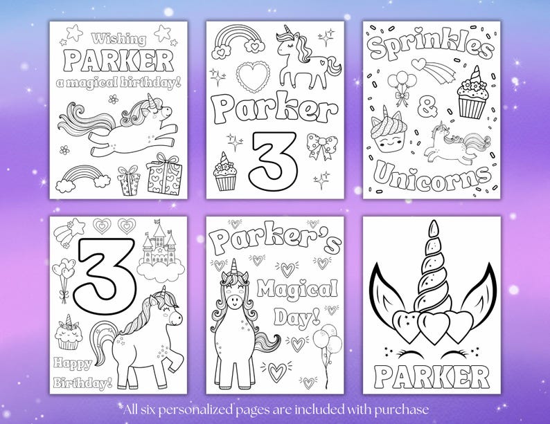 Personalized Unicorn Birthday Coloring Pages | Magical Party (PDF ...