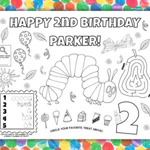 Personalized Hungry Caterpillar Birthday Coloring Placemat | Personalized Caterpillar Birthday PDF | Kids Party Activity Sheet Downloads