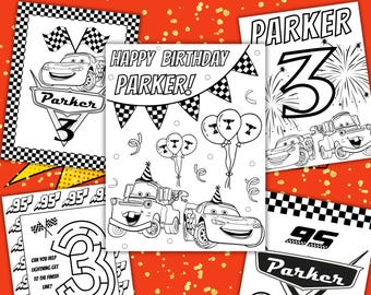 Personalized Lightning Car Birthday Coloring Pages (PDF Download)