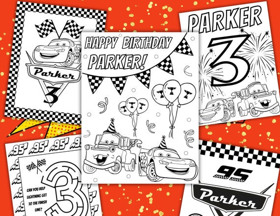 Personalized Lightning Car Birthday Coloring Pages (PDF Download)