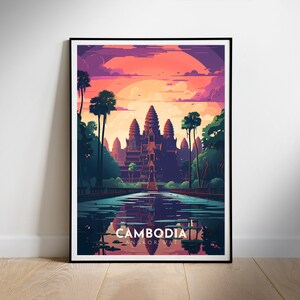 Póster de viaje de Camboya, arte mural imprimible digital, descarga instantánea de Angkor Wat, decoración colgante, regalo para casa nueva.
