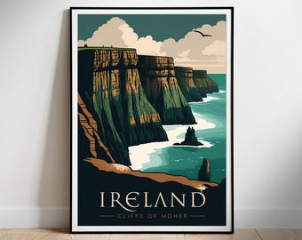 Cliffs of Moher Ireland Travel Poster: Vintage Style Wall Art (Digital Download)