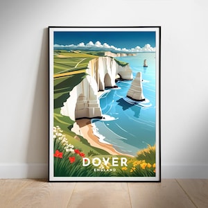Póster de viaje de Dover, arte mural imprimible digital, Inglaterra, descarga instantánea, decoración colgante, regalo para casa nueva