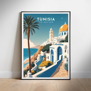 Tunisia Travel Poster: Sidi Bou Said Art Print (Digital Download)