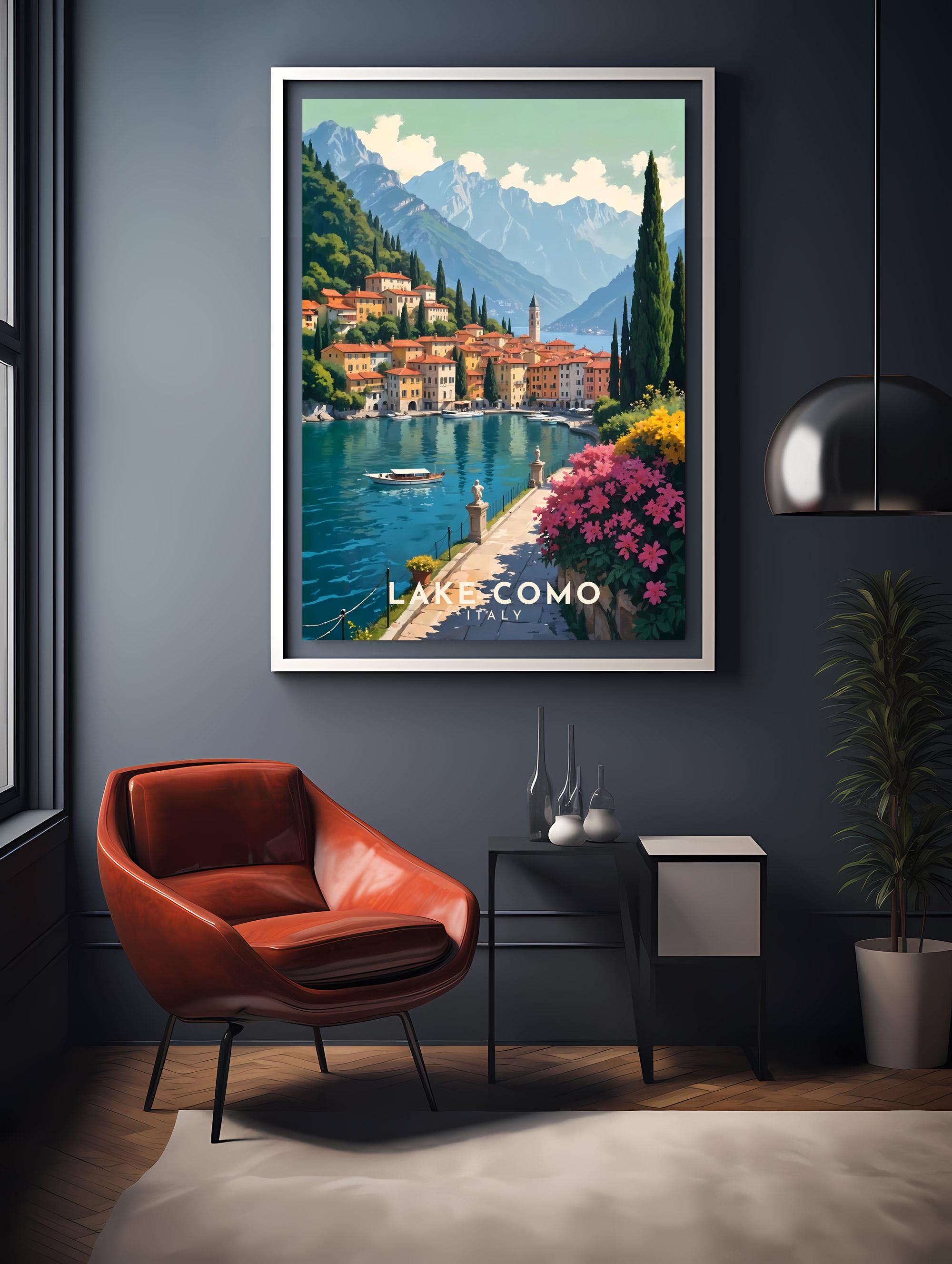 lake como italy travel poster art print (digital... Lake Como Italy Travel Poster: Vintage Style Art (digital Download) - Etsy