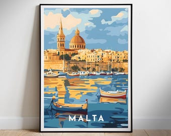 Póster de viaje de Malta. Arte mural imprimible digitalmente. Descarga instantánea. Decoración para colgar. Regalo para casa nueva.