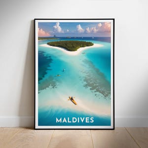 Póster de viaje a Maldivas, arte mural imprimible digital, descarga instantánea, decoración para colgar, regalo para casa nueva.