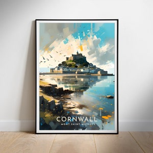 Cornwall Travel Poster England Digital printable wall art, Mont Saint-Michel Instant Download, Hanging decor, New Home Gift