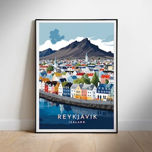 Island Reiseplakat, Reykjavik Digital Print Retro herunterladbare Wandkunst, Instant Download