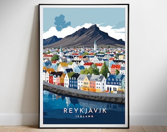 Iceland Travel poster, Reykjavik Digital Print Retro Downloadable Wall Art, Instant Download