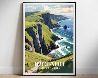 Ireland Travel Poster Digital printable wall art, Cliffs of Moher Instant Download, Hanging decor, New Home Gift