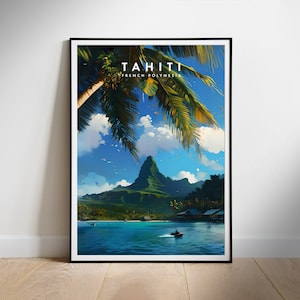 タヒチ旅行ポスター デジタル印刷可能な壁アート、フランス領ポリネシア 即時ダウンロード、吊り下げ装飾、新居へのギフト