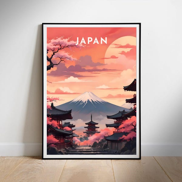 Poster de voyage de Kyoto au Japon : art rétro du mont Fuji (téléchargement numérique)