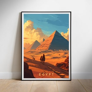 Póster de viaje a Egipto, arte mural imprimible digital, pirámides de Giza, descarga instantánea, decoración colgante, regalo para un nuevo hogar.