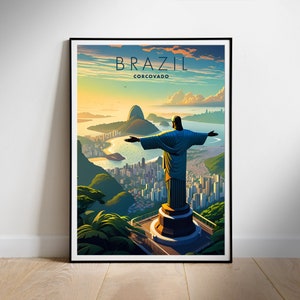 Póster de viaje a Brasil, arte mural imprimible digital, Corcovado, descarga instantánea, decoración para colgar, regalo para casa nueva.