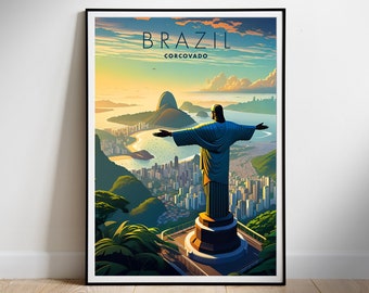 Brazil Travel Poster: Corcovado, Rio de Janeiro (Digital Download)