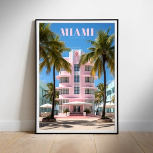 Affiche de voyage Miami, impression d'art mural numérique vintage d'inspiration Art-déco de Floride