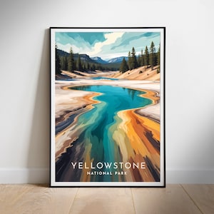 Póster de viaje de Yellowstone, arte mural imprimible digitalmente, impresión del Parque Nacional, descarga instantánea, decoración colgante, regalo para un nuevo hogar.