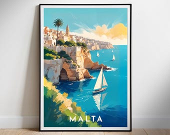 Cartel de viaje de Malta Arte de pared imprimible digital, Descarga instantánea, Decoración colgante, Regalo para el nuevo hogar