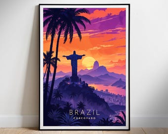 Brazil Travel Poster: Corcovado, Rio de Janeiro Art Print (Digital Download)