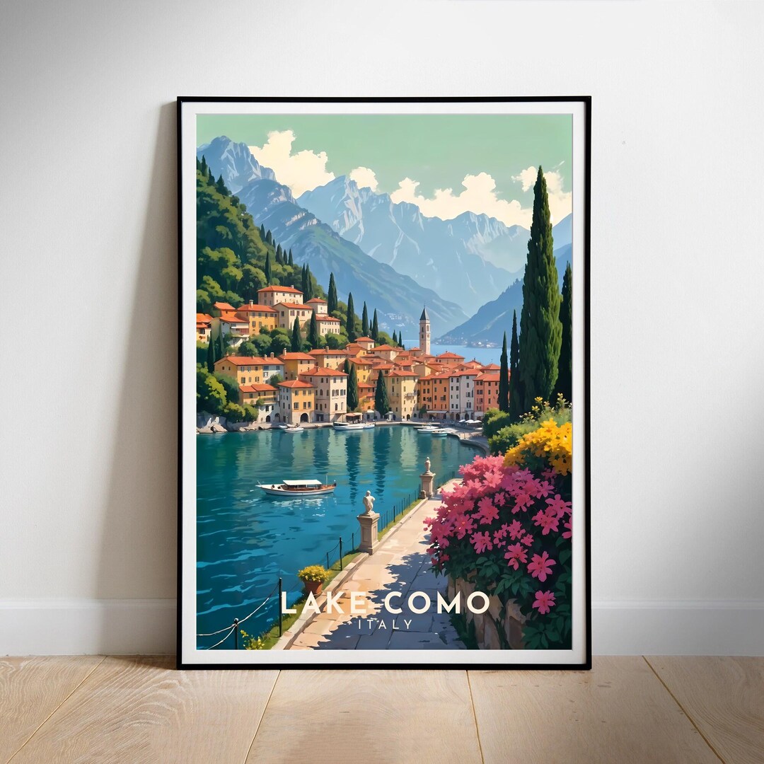 lake como italy travel poster art print (digital... Lake Como Italy Travel Poster: Vintage Style Art (digital Download) - Etsy