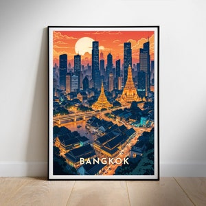 Bangkok Travel Poster digitale druckbare Wandkunst, Thailand Instant Download, hängende Dekor, neues Zuhause Geschenk