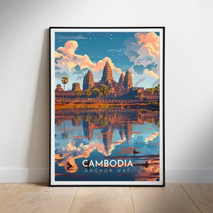 Cartaz de viagem do Camboja, arte de parede para impressão digital, download instantâneo de Angkor Wat, decoração para pendurar, presente para casa nova
