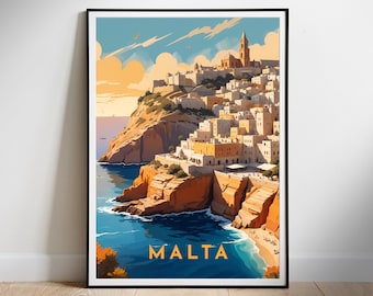 Póster de viaje de Malta. Arte mural imprimible digitalmente. Descarga instantánea. Decoración para colgar. Regalo para casa nueva.