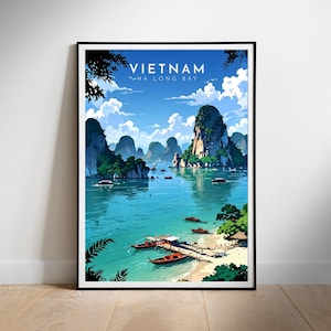 Póster de viaje de Vietnam, arte mural imprimible digital, descarga instantánea de la bahía de Ha Long, decoración colgante, regalo para un nuevo hogar.