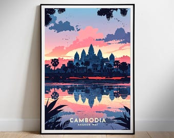 Angkor Wat Cambodia Travel Poster: Retro Wall Art (Digital Download)