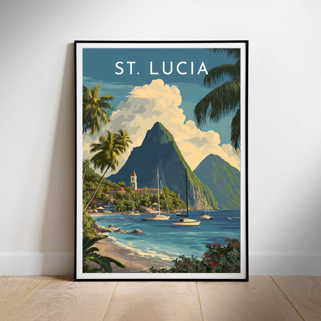 St Lucia Travel Poster: Caribbean Island Art Print (digital Download ...