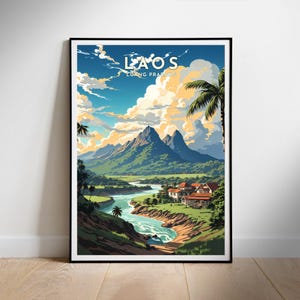 Póster de viaje de Laos, arte mural imprimible digital, descarga instantánea, decoración colgante, regalo para casa nueva.