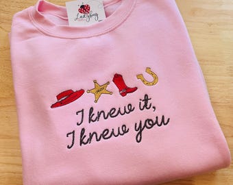 Embroidered I Knew It I Knew You Sweatshirt, Trendy TS Music Pop Sweater, Cowgirl Hat Western Rope Font Sweatshirt, Retro Cowboy Aesthetic