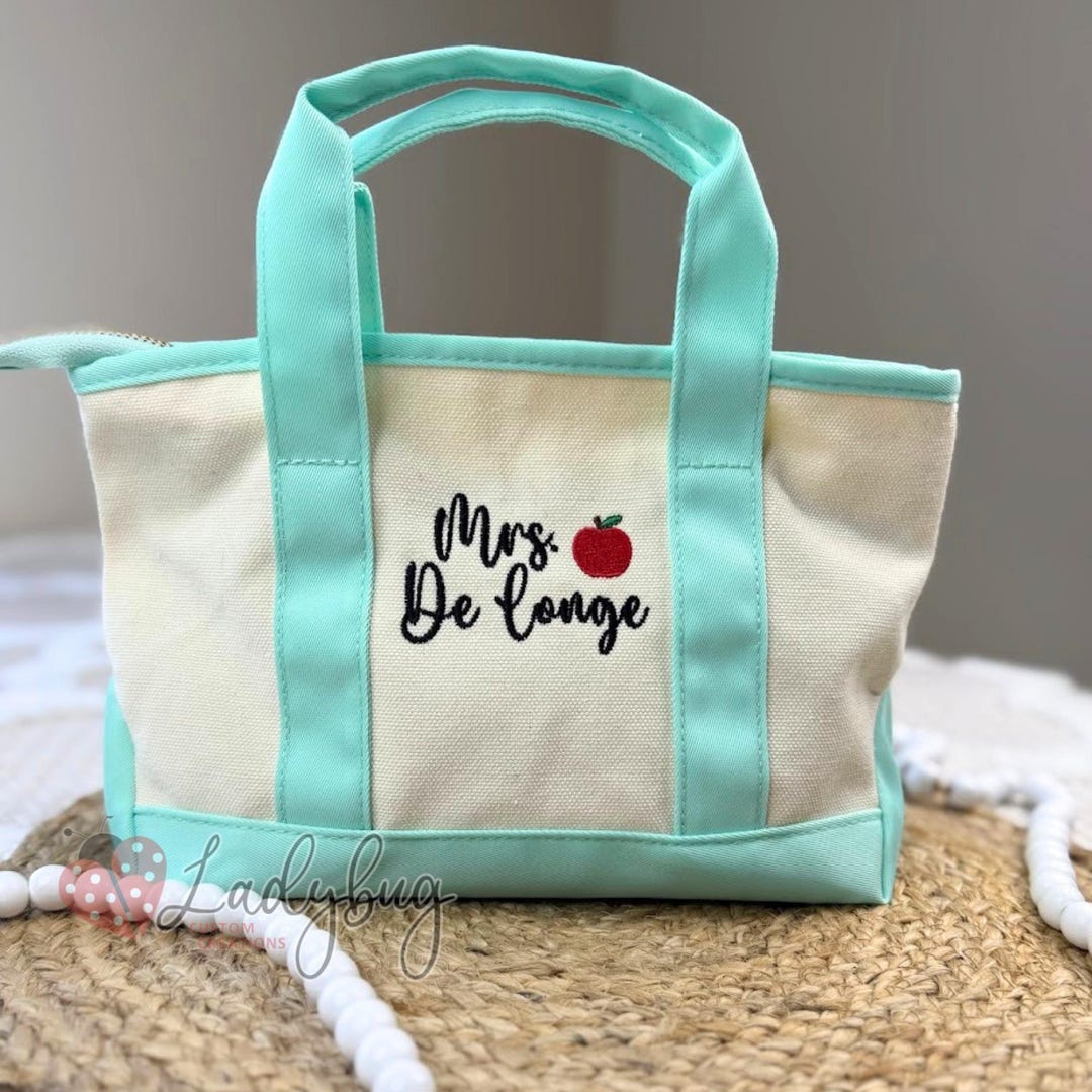 Personalized Teacher Mini Tote Bag | Embroidered Apple Tote | Custom ...