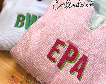 Personalized Kids Hooded Beach Towel - Custom Embroidered Monogram Seersucker Pool Cover-Up Poncho