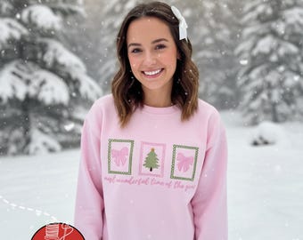 Coquette Bow Embroidered Christmas Sweatshirt – Girly Holiday Crewneck