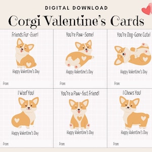 Descarga instantánea: tarjetas de San Valentín imprimibles de Corgi