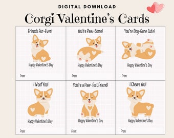 Instant Download- Corgi Printable Valentine's Cards