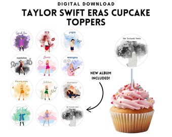 Printable Taylor Swift Eras Party Cupcake Toppers- Instant Download, Stickers, New Album Included, PNG, PDF, JPEG