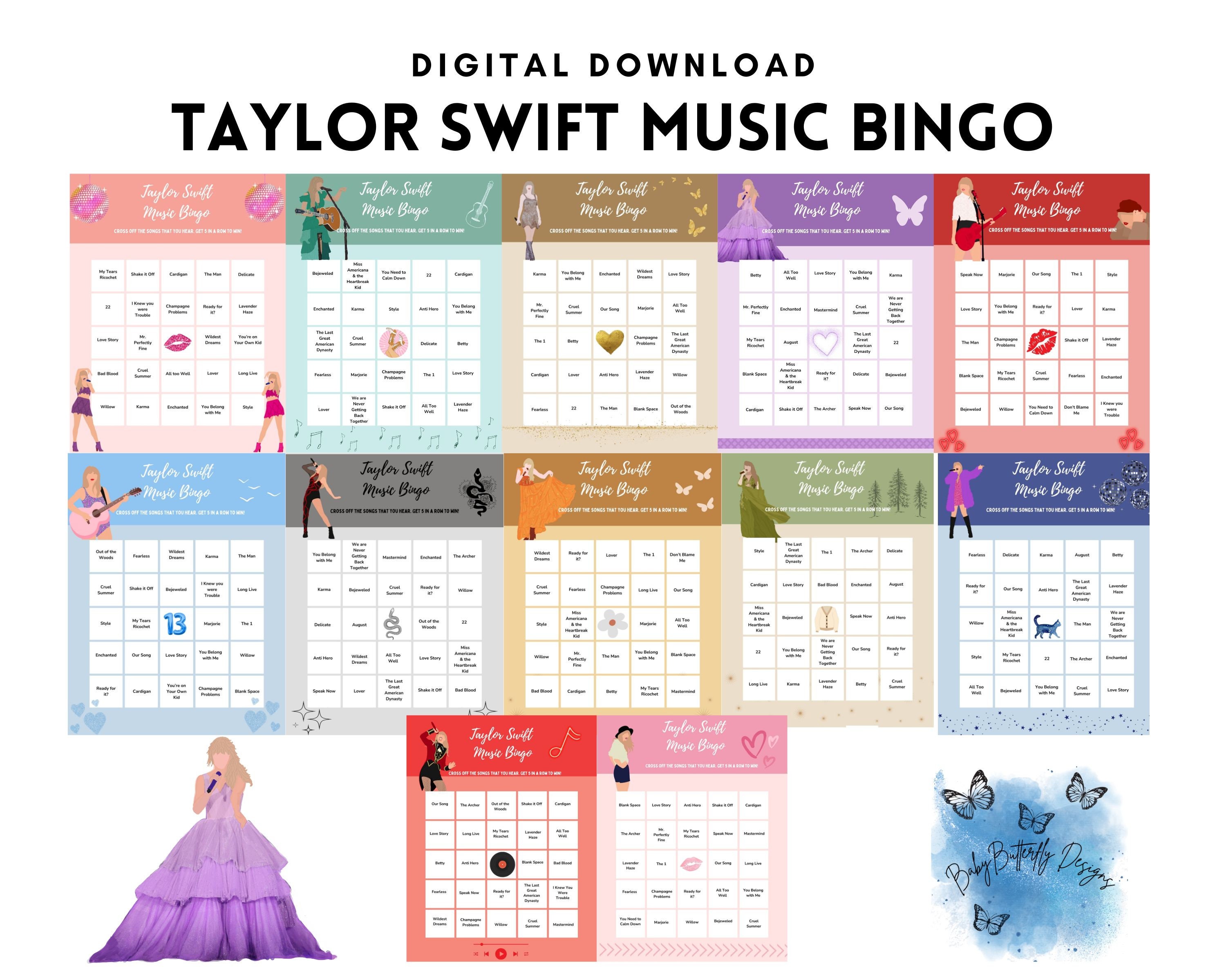Printable Taylor Swift Party Music Bingo Cards Eras Tour PDF JPEG Printable Taylor Swift Party Music Bingo Cards Eras Tour PDF JPEG