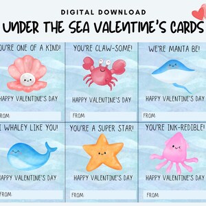 Instant Download- Under the Sea Printable Valentine&#39;s Cards, school, gift tags,