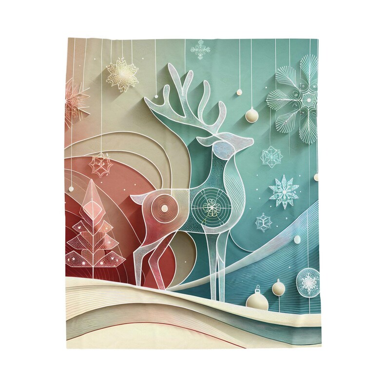 Enchanting Geometric Deer and Winter Wonderland Velveteen Blanket in