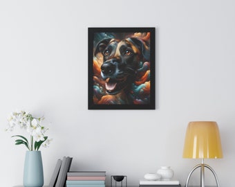 Cheerful Catahoula -  Framed Poster | Captivating Smile, Vibrant Art for Dog Lovers, gift for catahoula lovers, free shipping