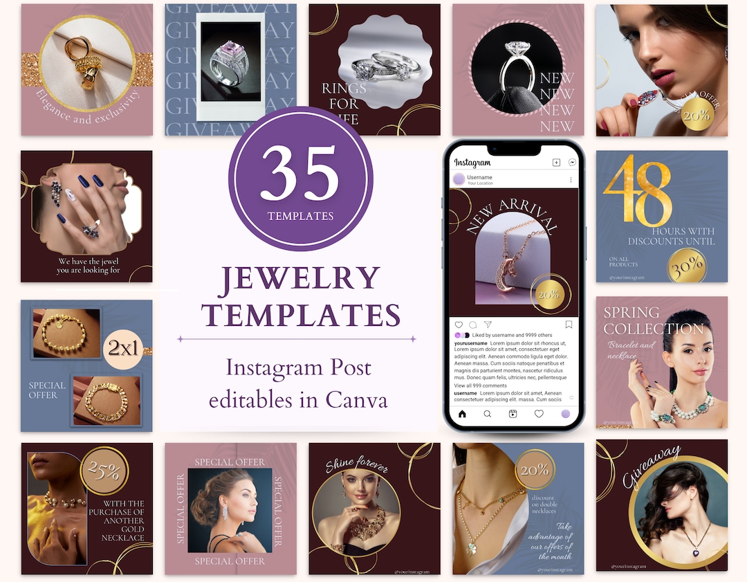 35 Jewelry Instagram Post Template / Canva Editable / Social Media Feed ...