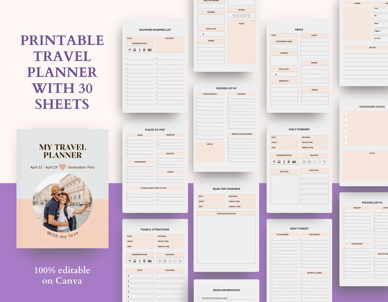 Editable Travel Planner Template, Trip Itinerary, Printable Travel ...