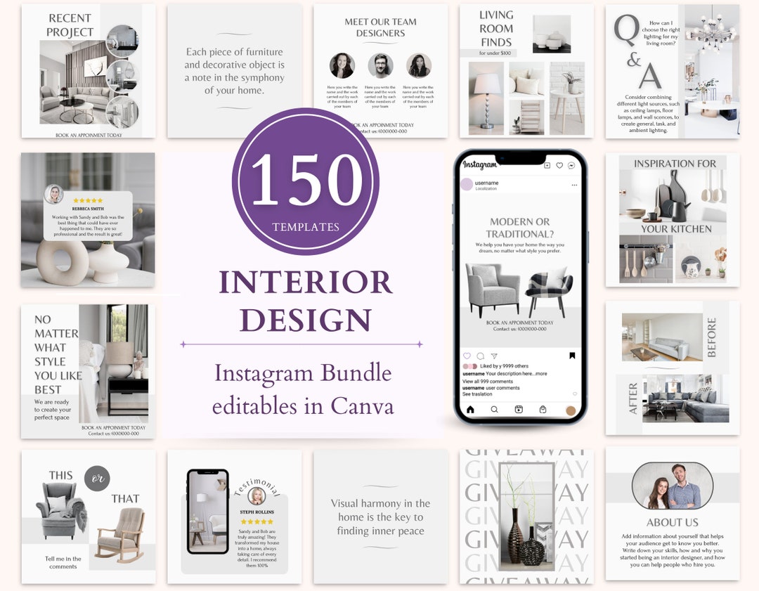 Interior Design Instagram Templates: Minimalist Canva Social Media ...