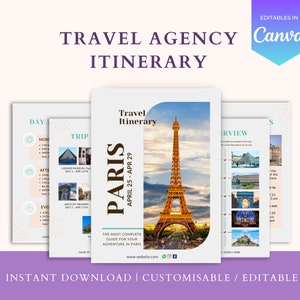Editable Travel Itinerary Template: Canva Trip Planner (30 Pages)
