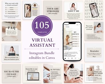 Virtuele assistent Instagram-sjablonen: 105 canva-berichten (digitale download)