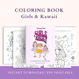 Girls & Kawaii Coloring Book: 35 Printable Coloring Pages (PDF)