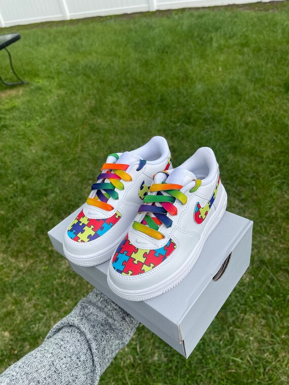 Toddler Kids Autism Awareness Nikes Force 1 ,faux Leather - Etsy display picture 3